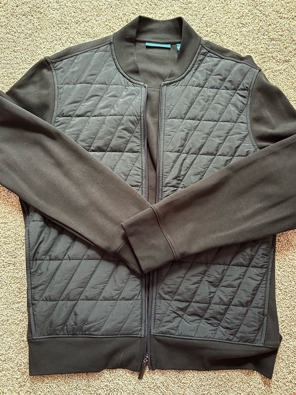 Perry Ellis -Men’s Quilted Front Zip Sweater - Black